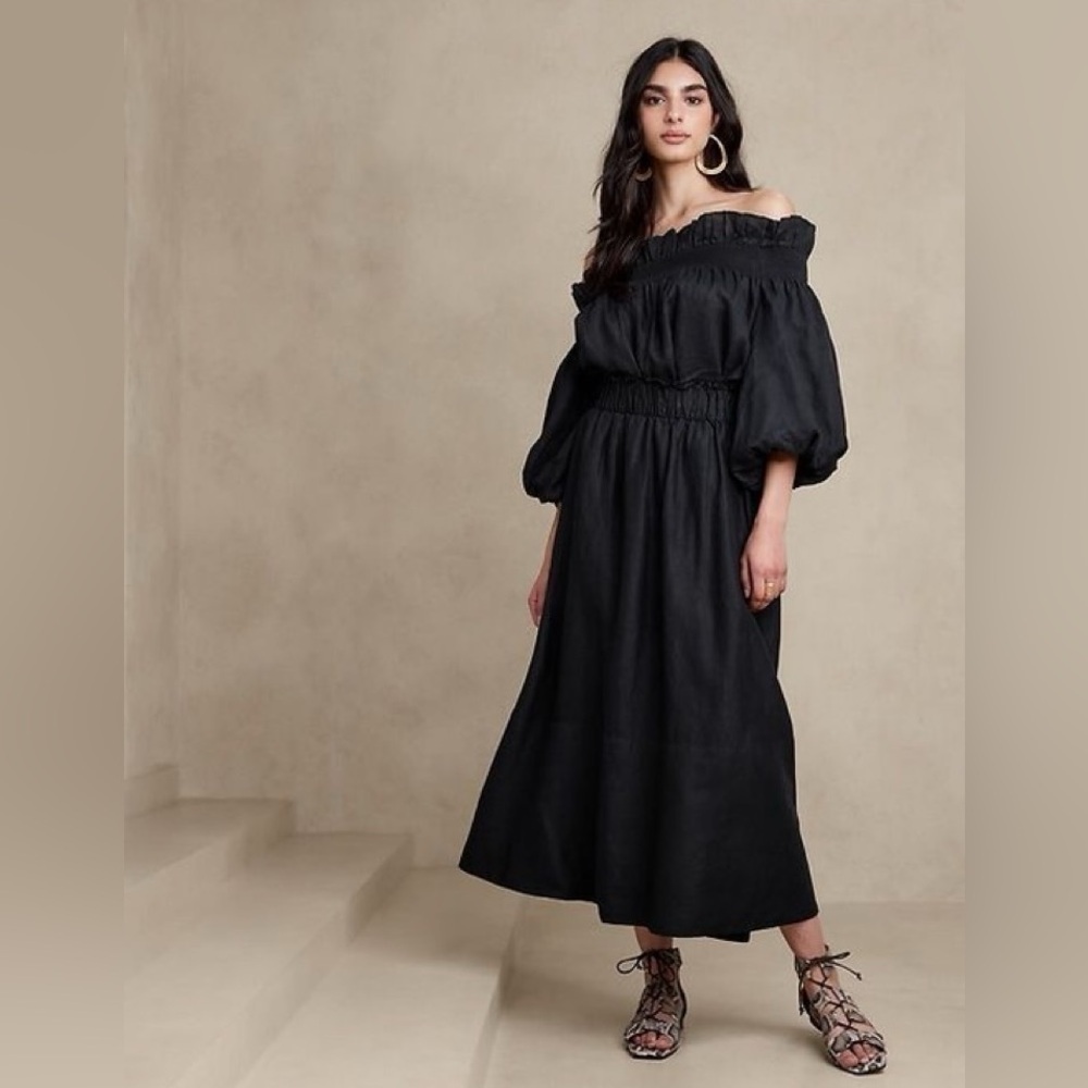 NWT! Banana Republic Black Bria Linen Midi Skirt - Size Medium 💛